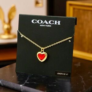 Coach Gold Necklace with Red Heart Pendant